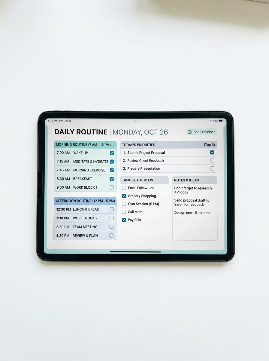 Organização do planejamento no tablet